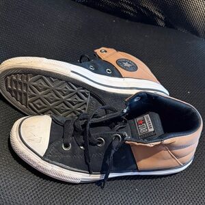 Converse Low Top Sneakers in Black and Tan Leather Accents